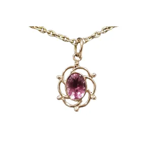 14k Gold Oval Pink Tourmaline Pendant