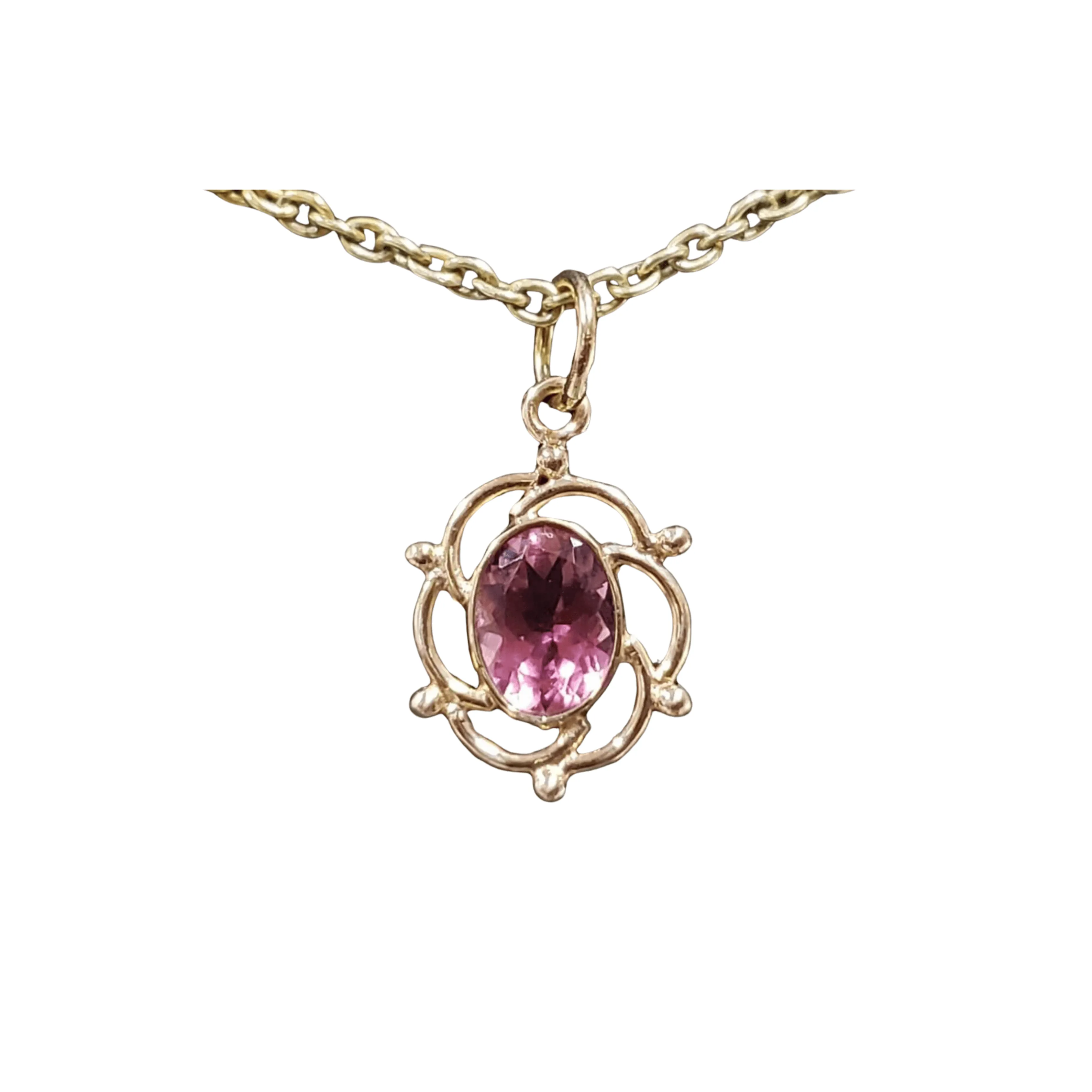 14k Gold Oval Pink Tourmaline Pendant