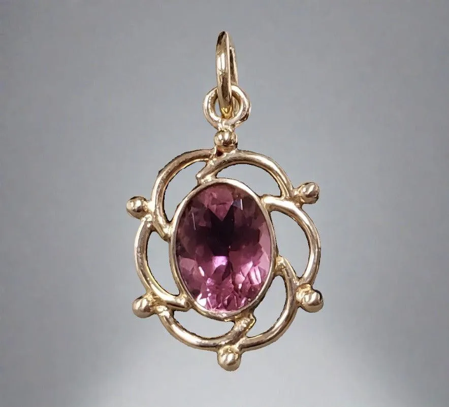 14k Gold Oval Pink Tourmaline Pendant