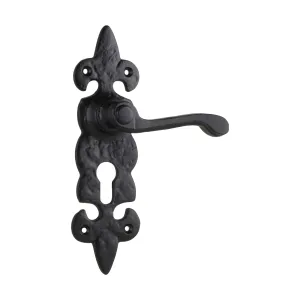 1802E Door Lever Stratford Iron Euro Pair Matte Black H192xW50xP55mm