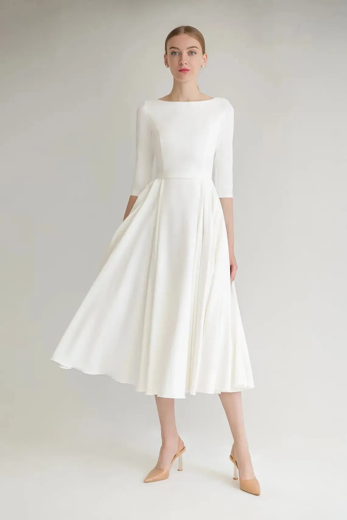 Boat Neck Modest Style Simple Wedding Dress