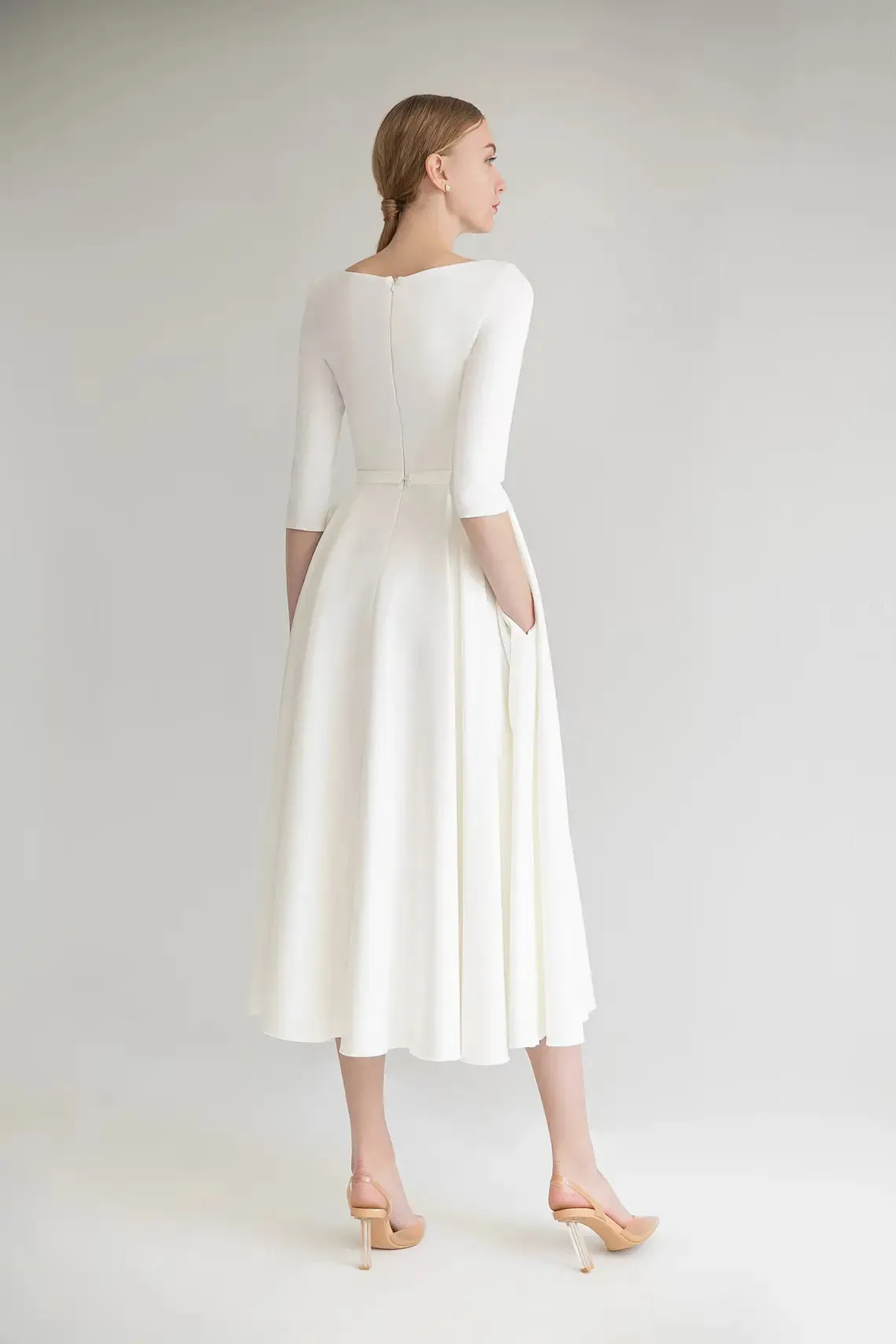 Boat Neck Modest Style Simple Wedding Dress