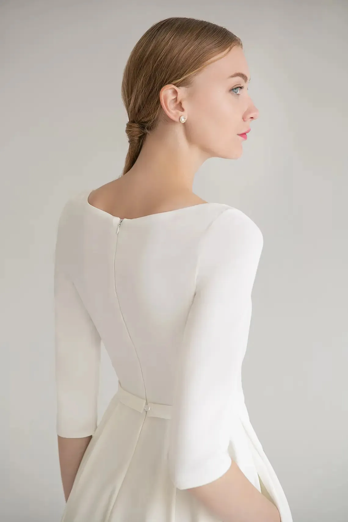 Boat Neck Modest Style Simple Wedding Dress