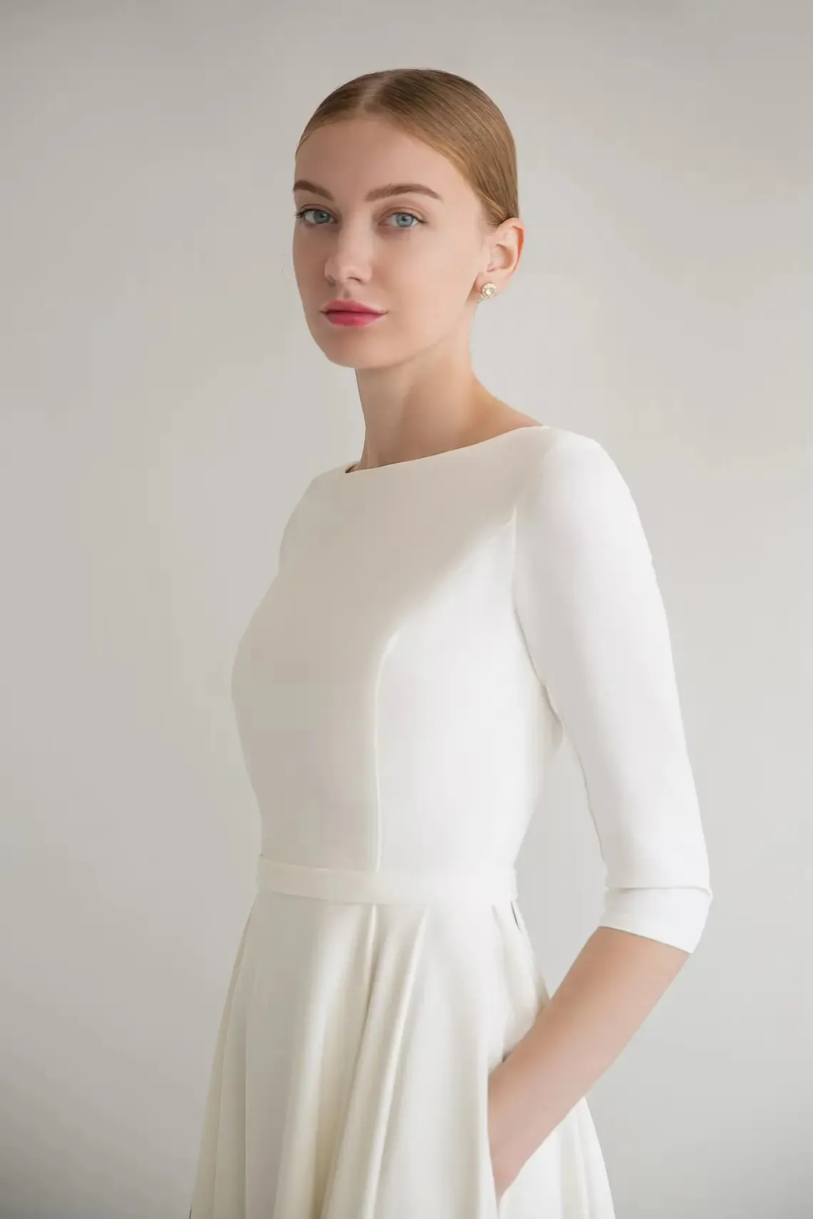 Boat Neck Modest Style Simple Wedding Dress