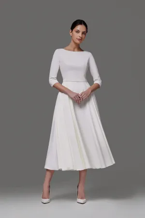 Boat Neck Modest Style Simple Wedding Dress