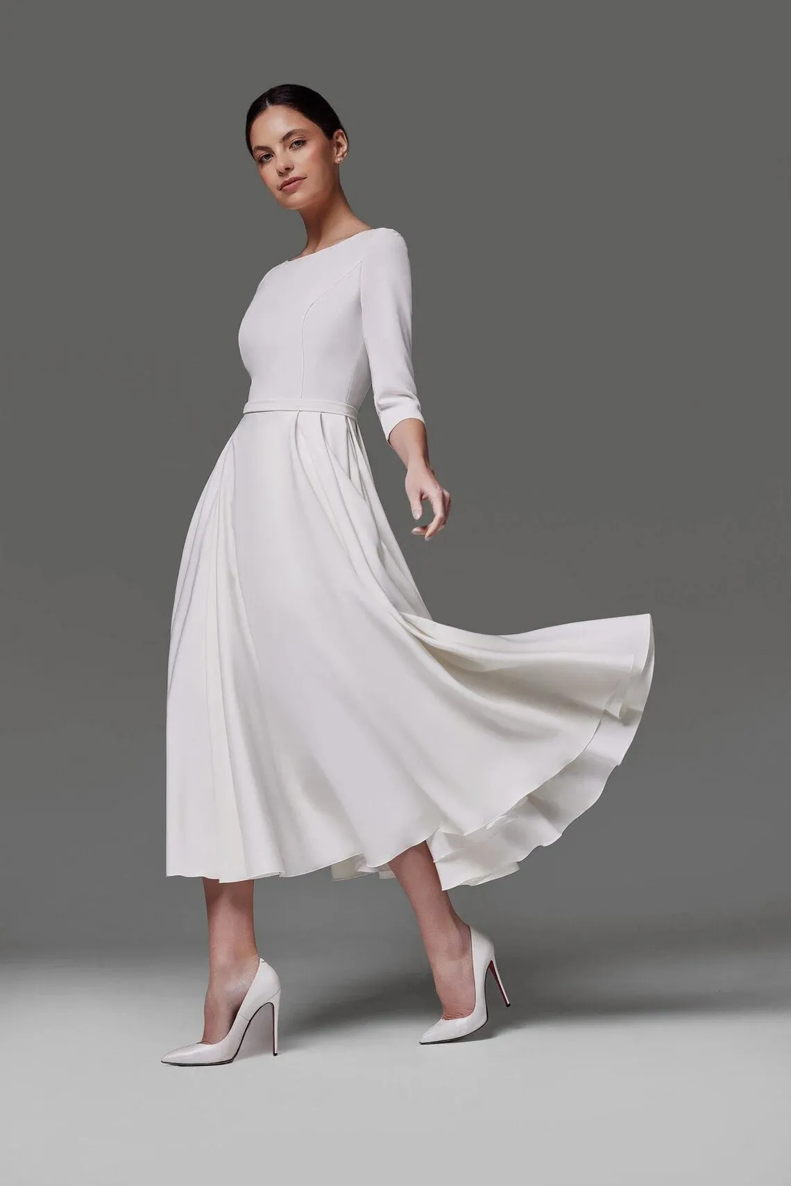 Boat Neck Modest Style Simple Wedding Dress