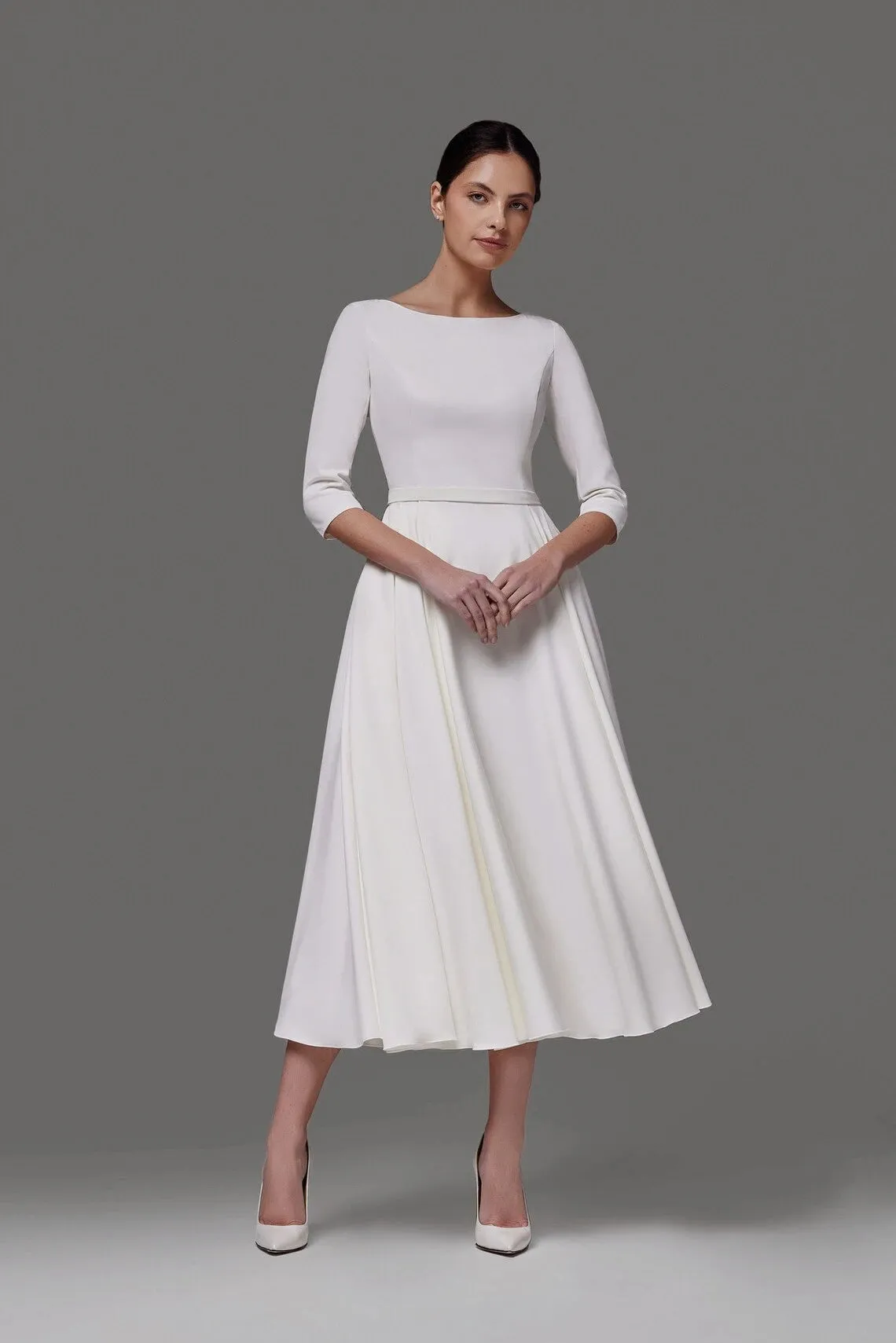 Boat Neck Modest Style Simple Wedding Dress