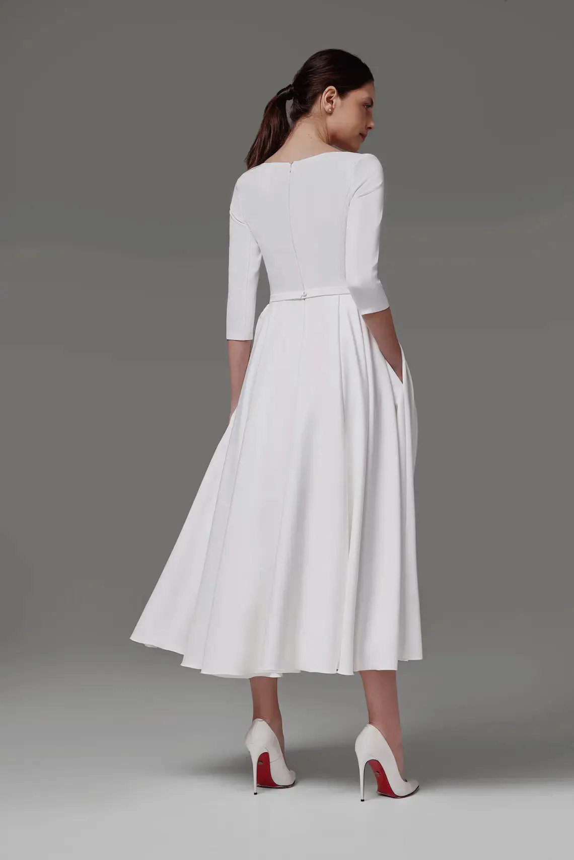 Boat Neck Modest Style Simple Wedding Dress