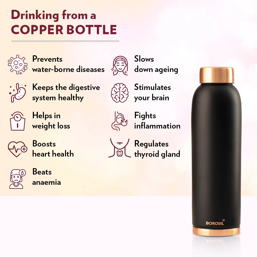 Borosil Eco Copper Bottle, Black