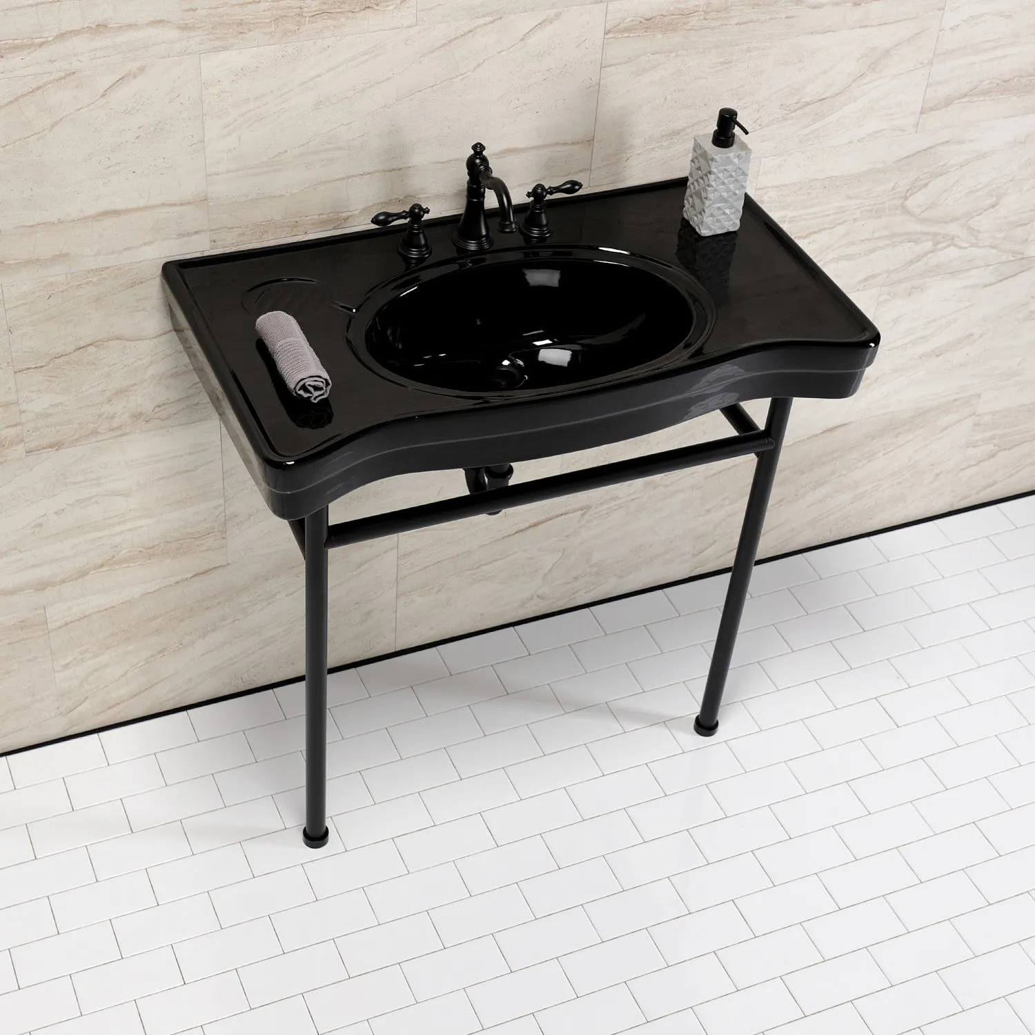Bristol VPB28140W80K 36-Inch Console Sink with Stainless Steel Legs (8-Inch, 3 Hole), Black/Matte Black