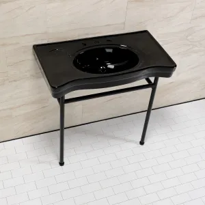 Bristol VPB28140W80K 36-Inch Console Sink with Stainless Steel Legs (8-Inch, 3 Hole), Black/Matte Black