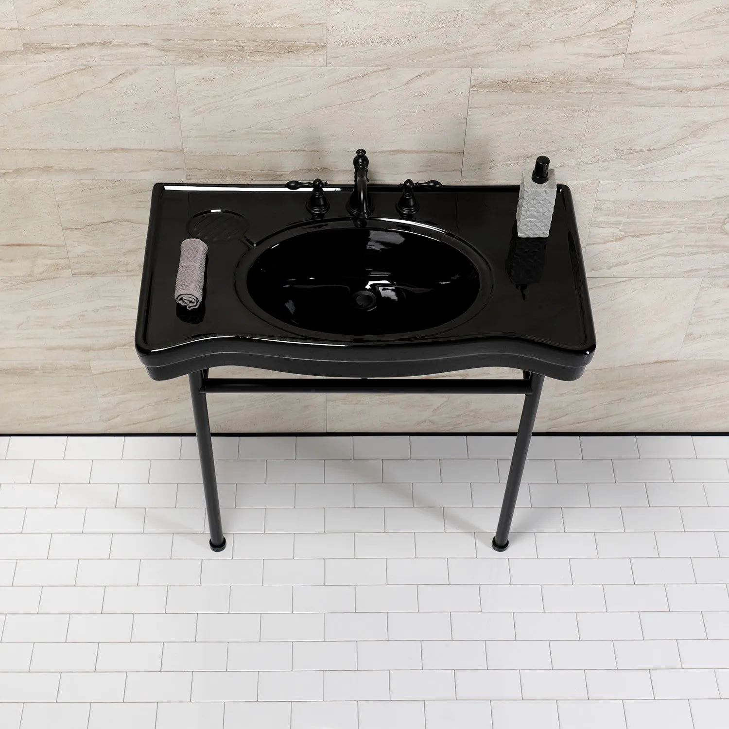 Bristol VPB28140W80K 36-Inch Console Sink with Stainless Steel Legs (8-Inch, 3 Hole), Black/Matte Black