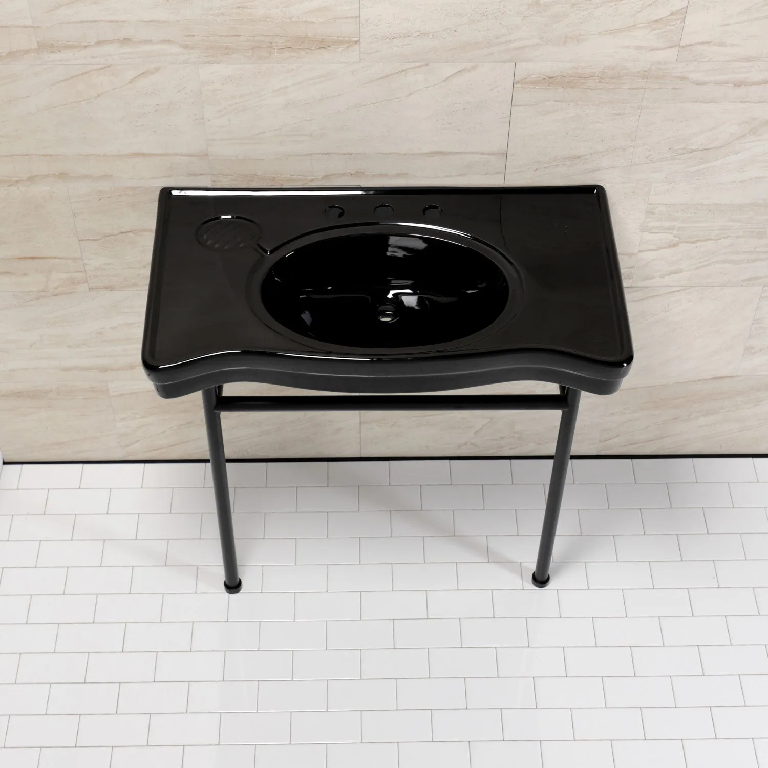 Bristol VPB28140W80K 36-Inch Console Sink with Stainless Steel Legs (8-Inch, 3 Hole), Black/Matte Black
