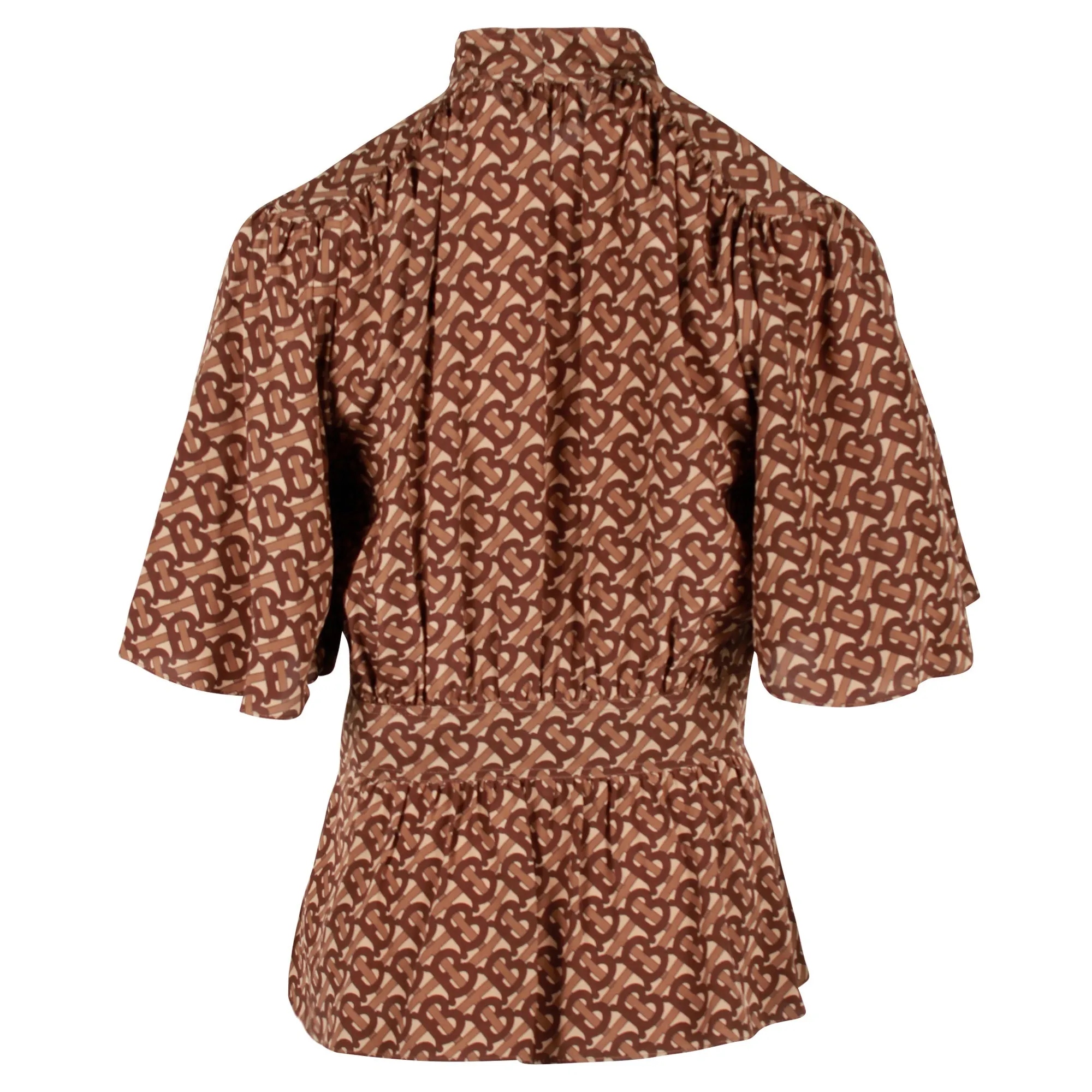 Burberry Monogram-Print Blouse in Brown Silk