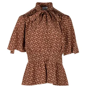 Burberry Monogram-Print Blouse in Brown Silk