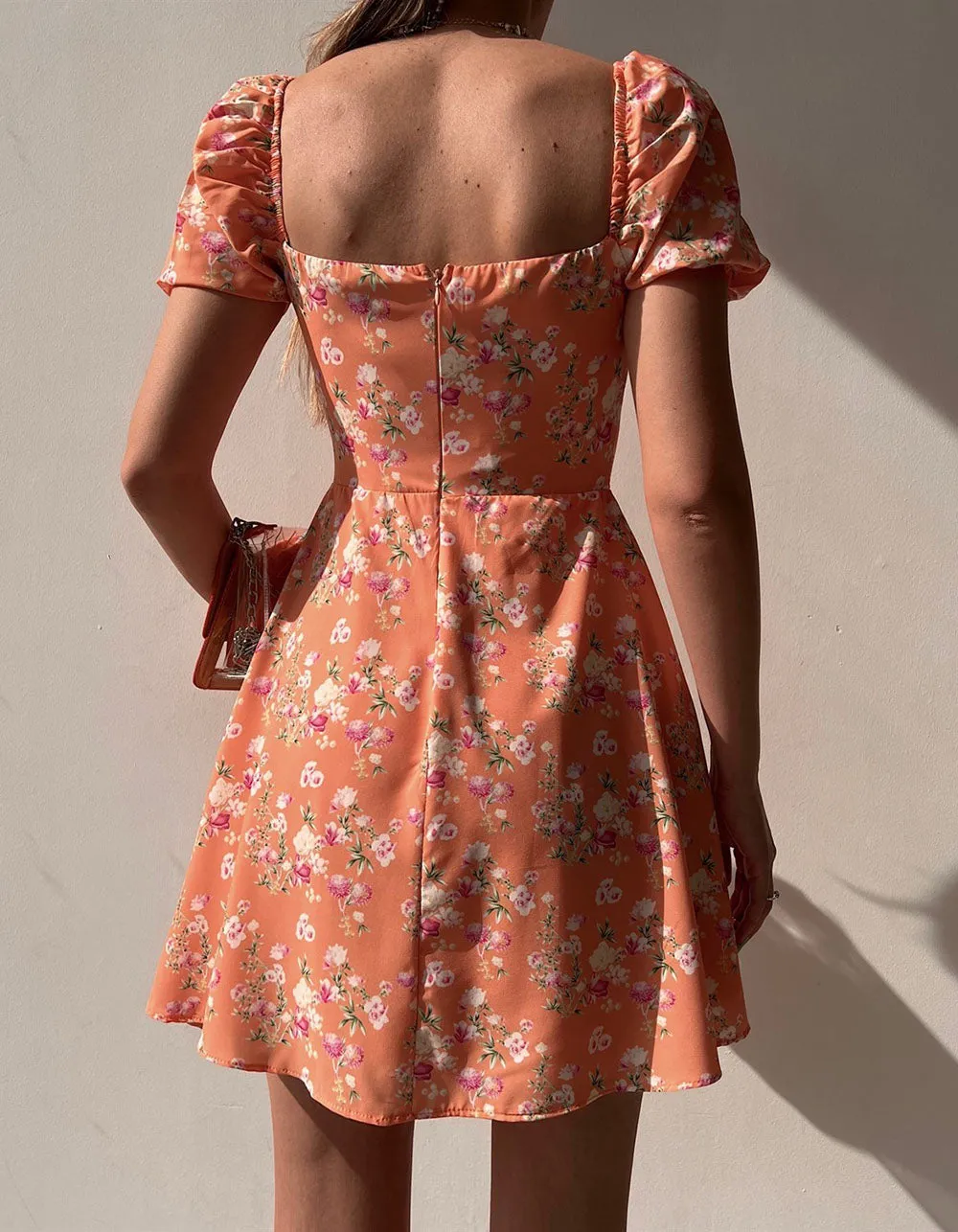 Disty Floral Print Slits V-Neck Short A Line Dresses
