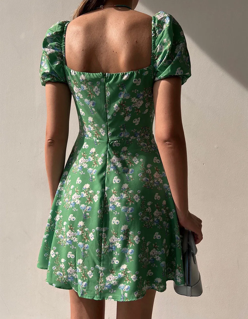 Disty Floral Print Slits V-Neck Short A Line Dresses