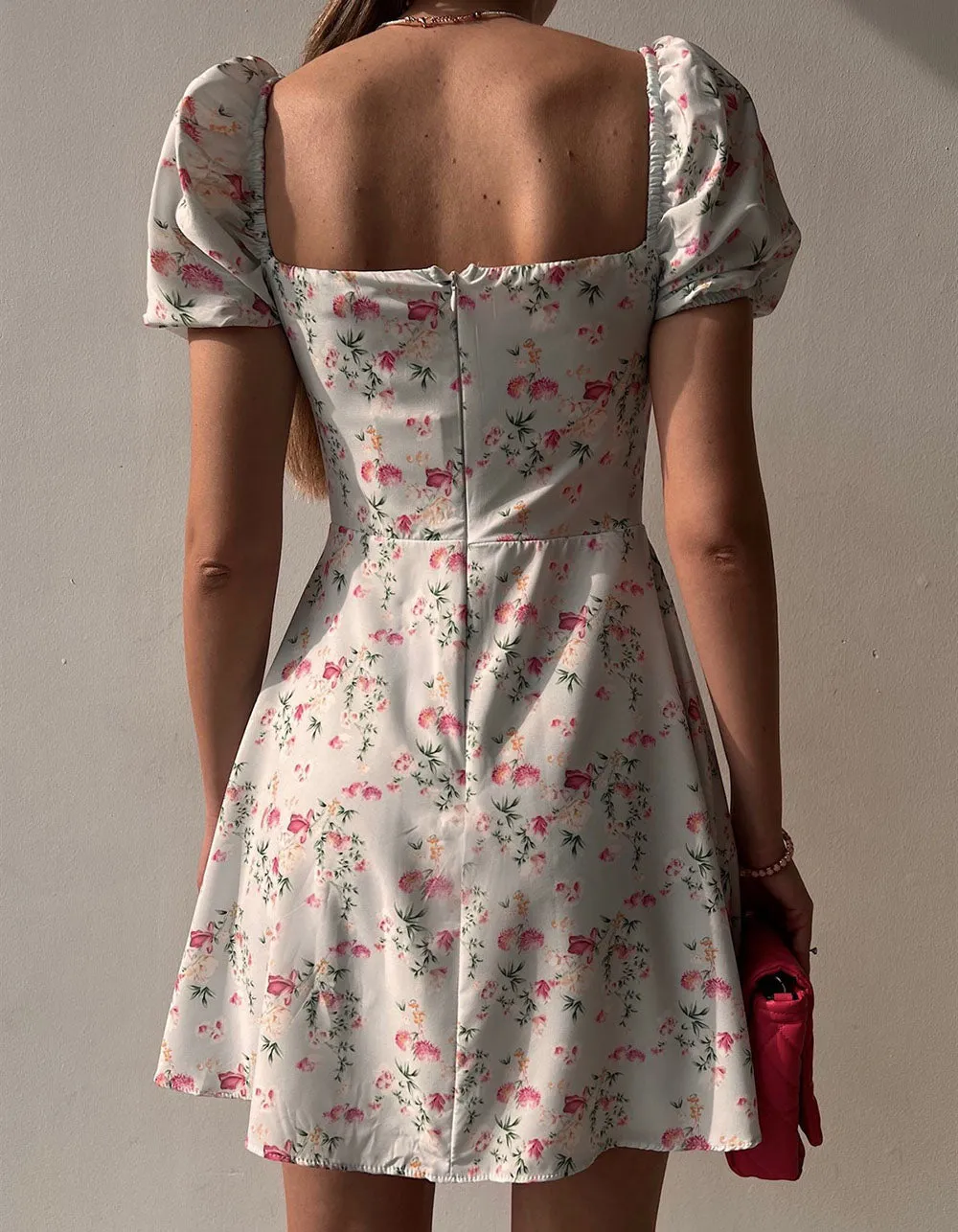 Disty Floral Print Slits V-Neck Short A Line Dresses