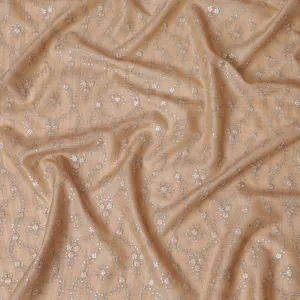 Elegant Beige Tussar Silk Fabric with Embroidered Floral Motifs, 110cm Width-D18966