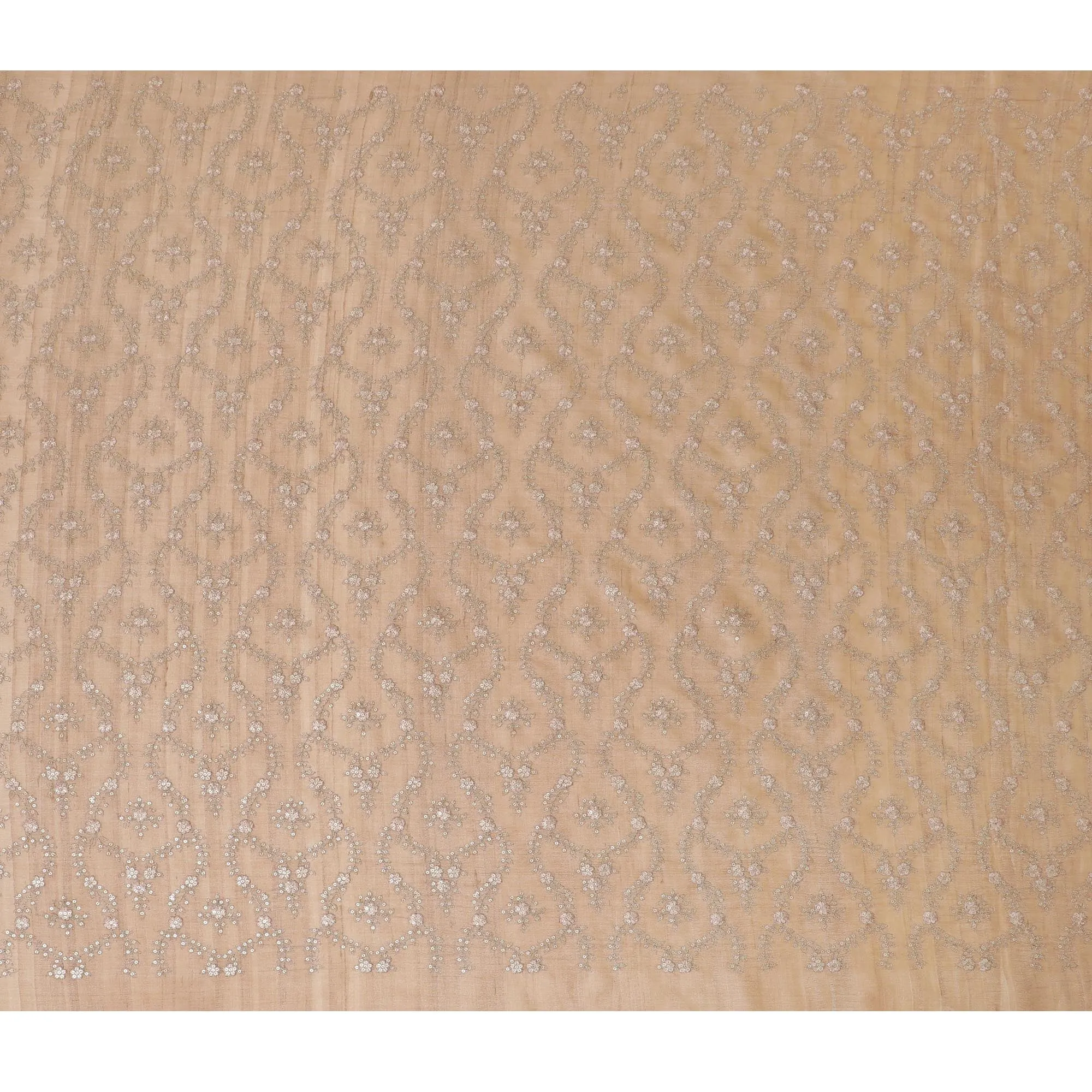 Elegant Beige Tussar Silk Fabric with Embroidered Floral Motifs, 110cm Width-D18966