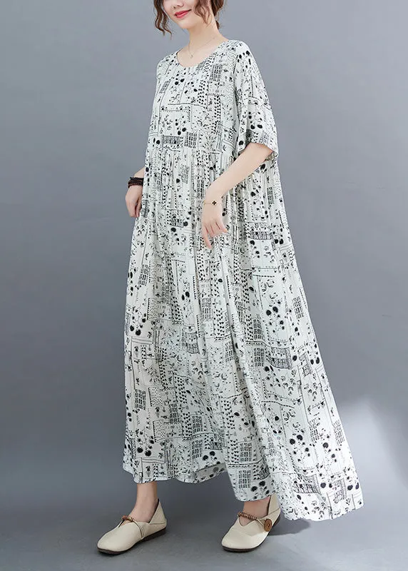 Elegant White O-Neck Patchwork Wrinkled Party Maxi Dress Short Sleeve LY6571