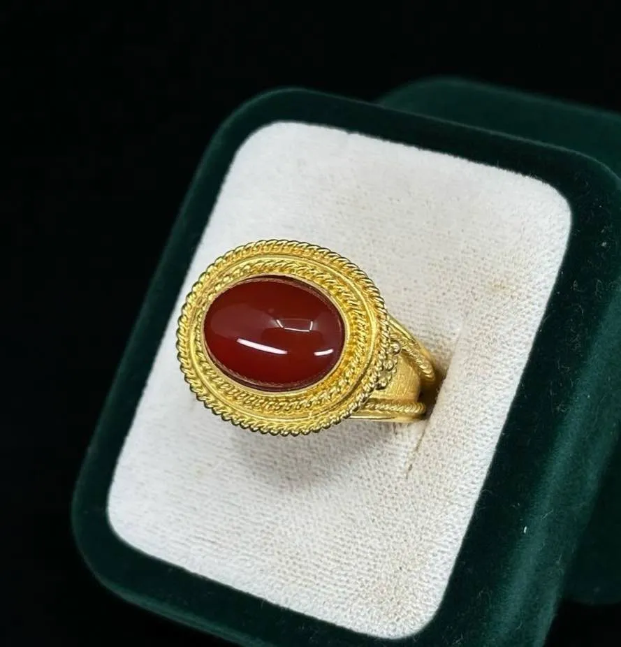Etruscan Revival Carnelian Ring in 21ct Gold