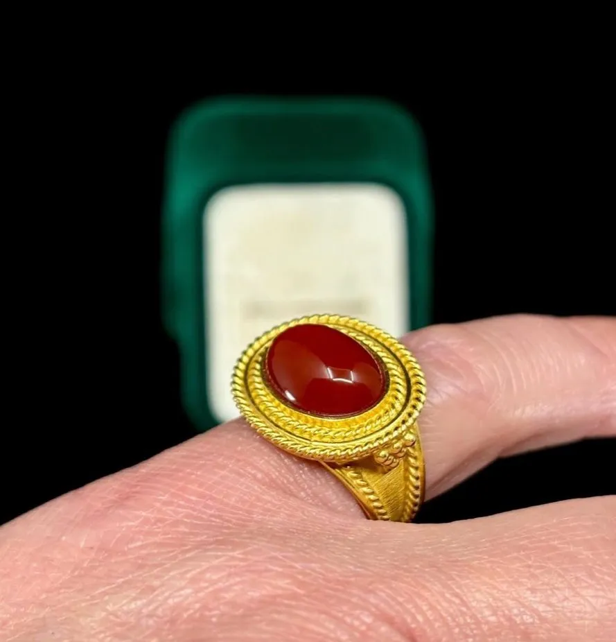 Etruscan Revival Carnelian Ring in 21ct Gold