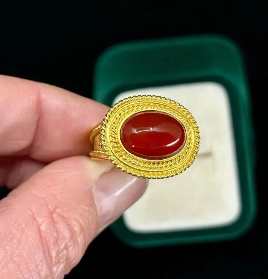 Etruscan Revival Carnelian Ring in 21ct Gold