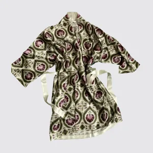 Kimono Silk Robe - Wreath Acanthus Purple and Green