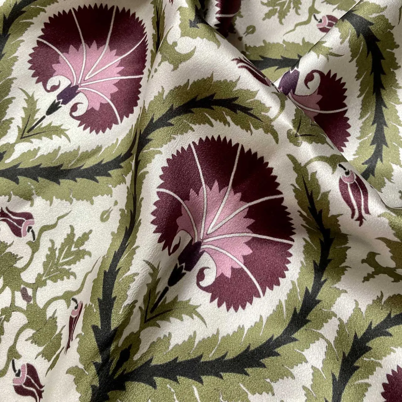 Kimono Silk Robe - Wreath Acanthus Purple and Green