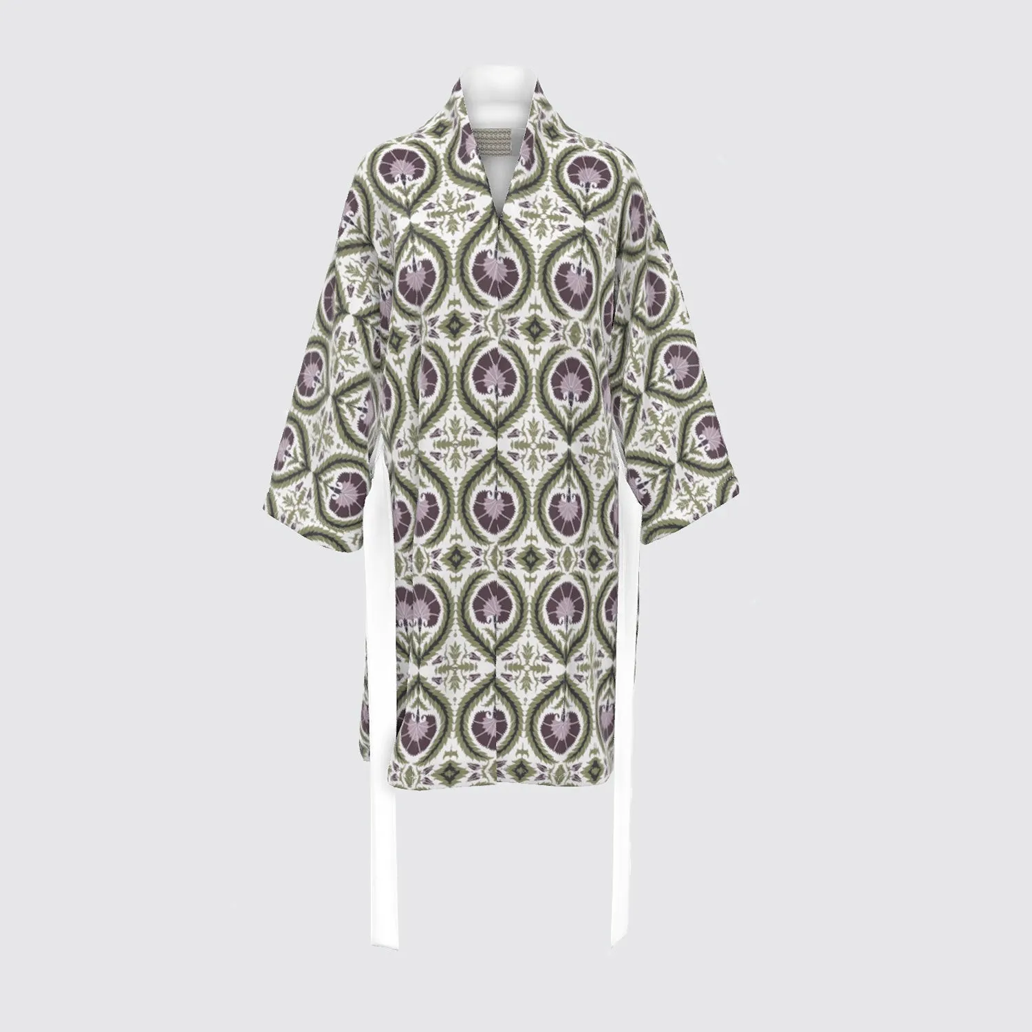 Kimono Silk Robe - Wreath Acanthus Purple and Green