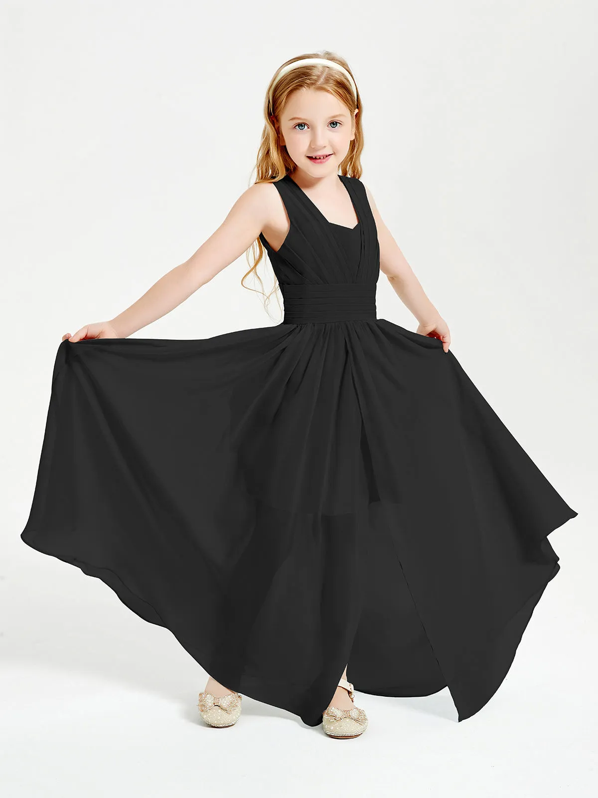 Long Elegant V-neck Bridesmaid Dresses For Juniors Black