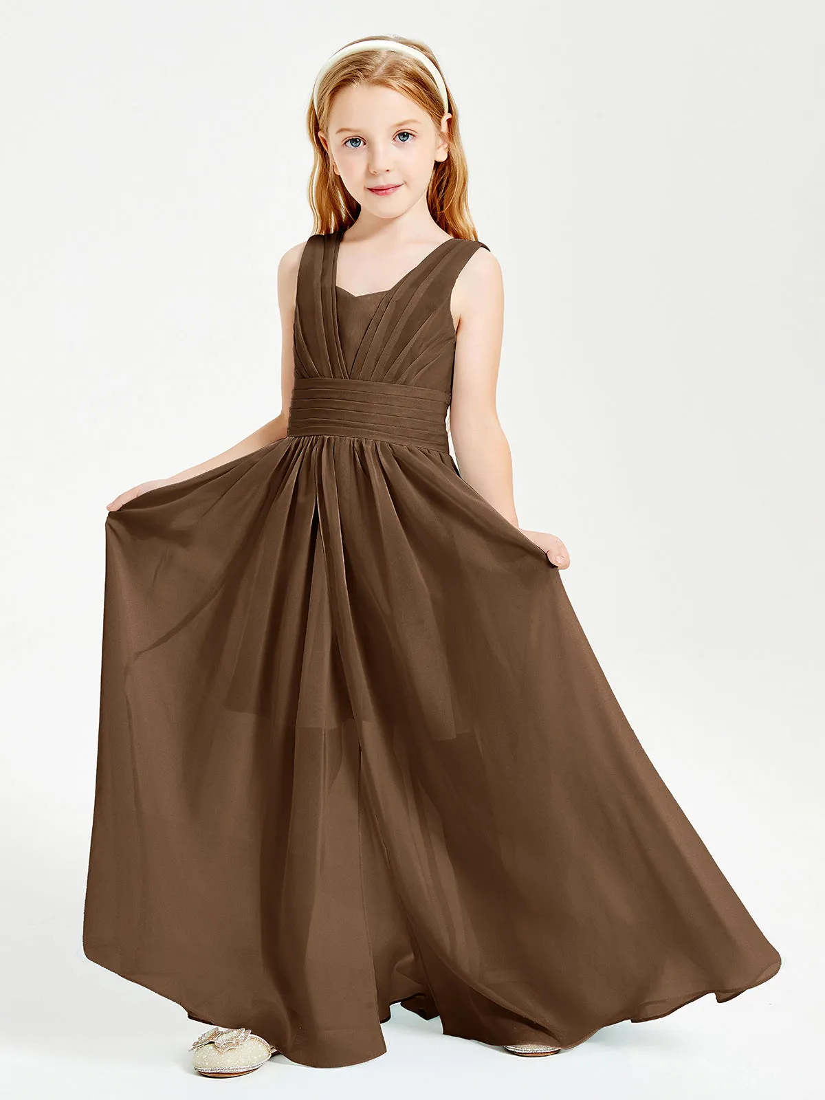 Long Elegant V-neck Bridesmaid Dresses For Juniors Brown