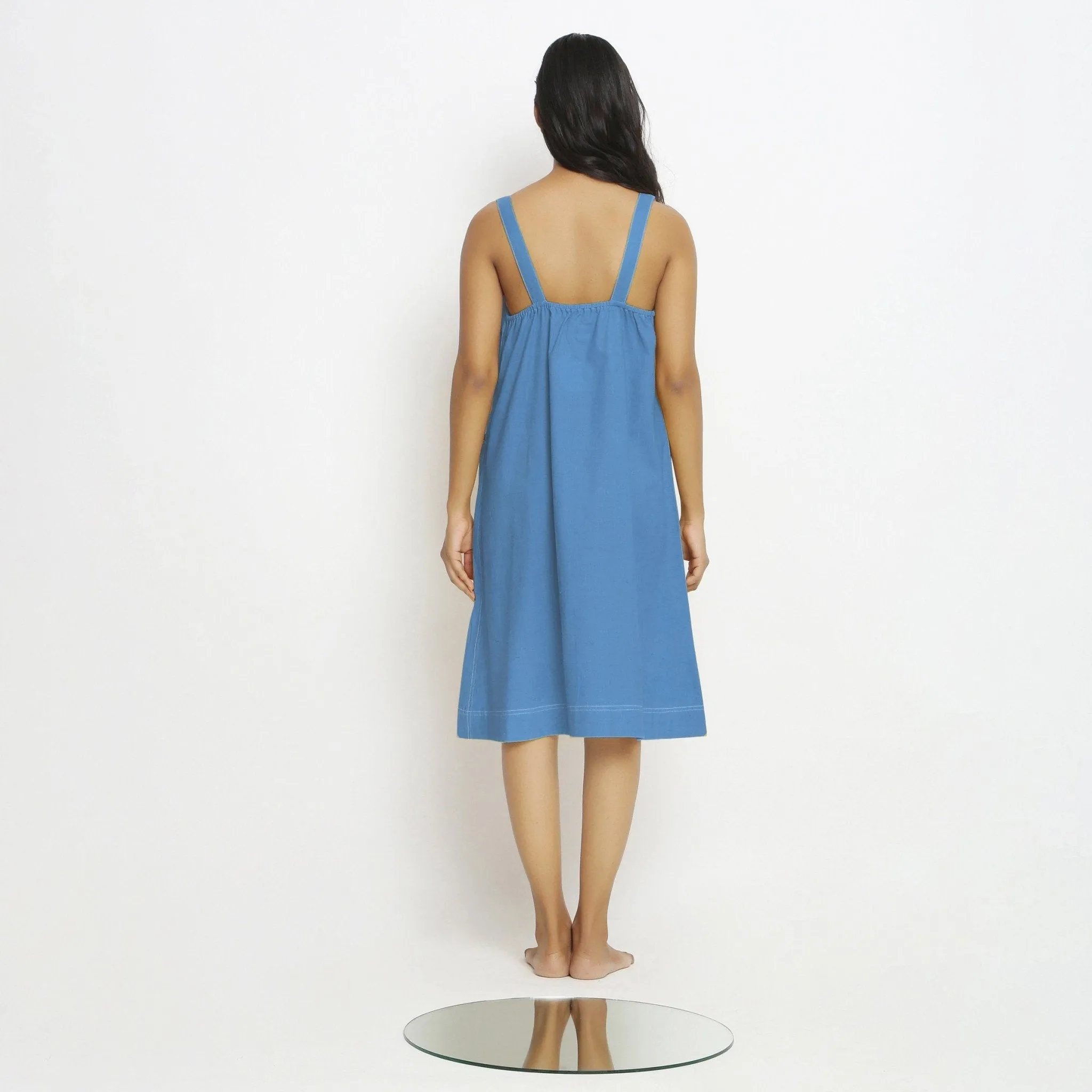 Powder Blue Handspun Cotton Knee Length Slip Dress