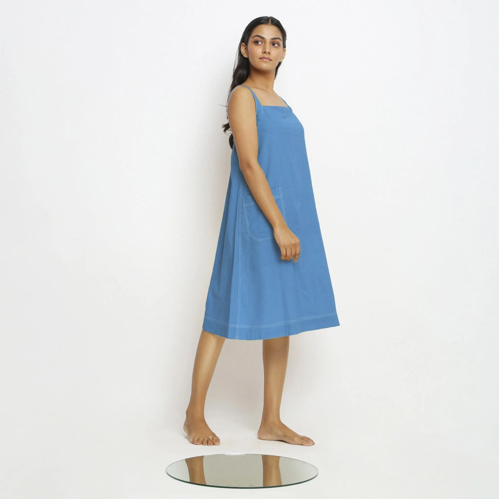 Powder Blue Handspun Cotton Knee Length Slip Dress