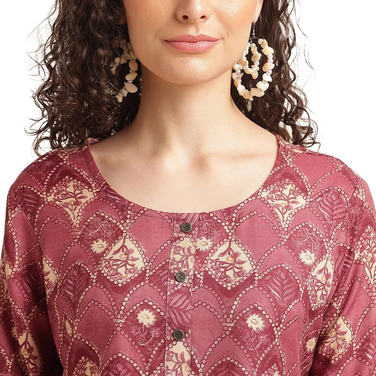 Printed Wine Top for Women - Stylish 3/4 Sleeve Cotton Blend Office Wear