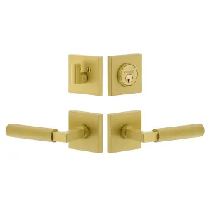 Quadrato Rosette Entry Set with Contempo Fluted Lever  in Satin Brass