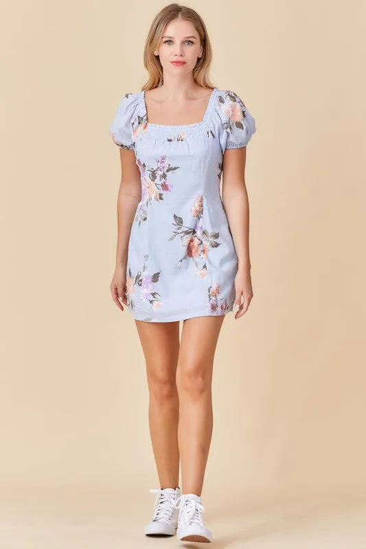 "A Sky Full" Blue Floral Mini Dress