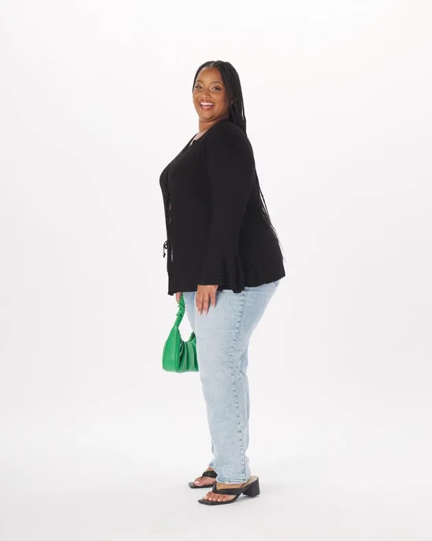 "Atlee" Viscose Lace-Up Full-Length Top in Black