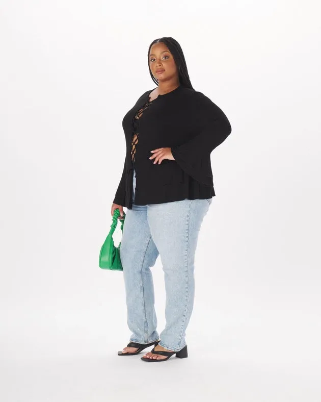 "Atlee" Viscose Lace-Up Full-Length Top in Black