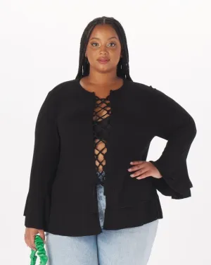 "Atlee" Viscose Lace-Up Full-Length Top in Black