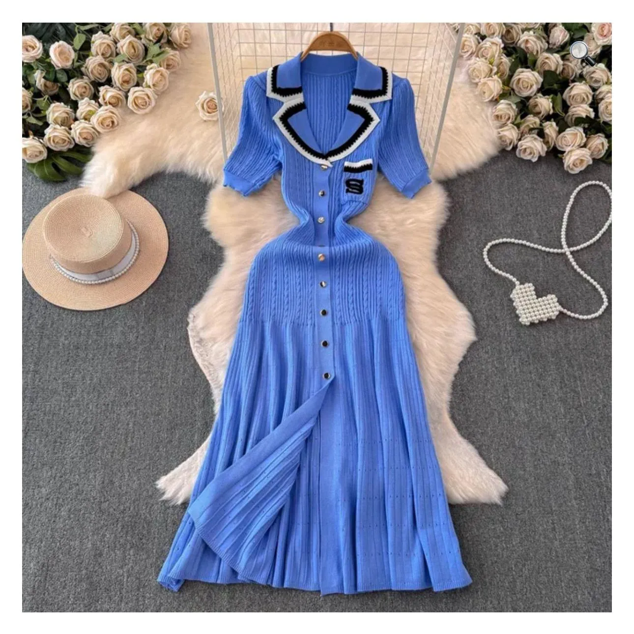 Ribbed Polo Midi Short Sleeve Dress.