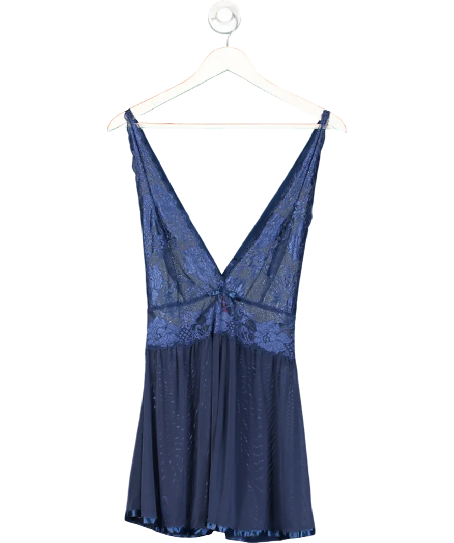 Seven til Midnight Blue Lace And Mesh Mix Open Skirt Slip Dress UK L/XL