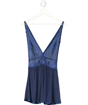 Seven til Midnight Blue Lace And Mesh Mix Open Skirt Slip Dress UK L/XL