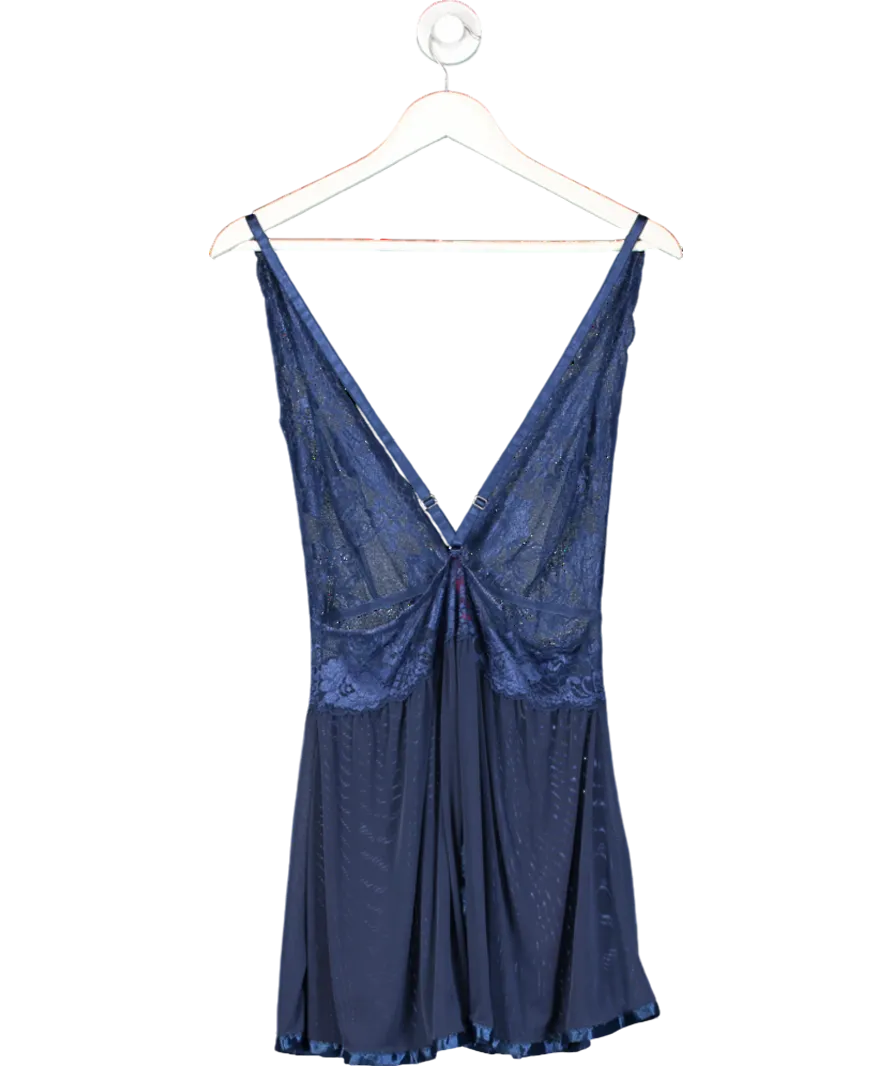 Seven til Midnight Blue Lace And Mesh Mix Open Skirt Slip Dress UK L/XL