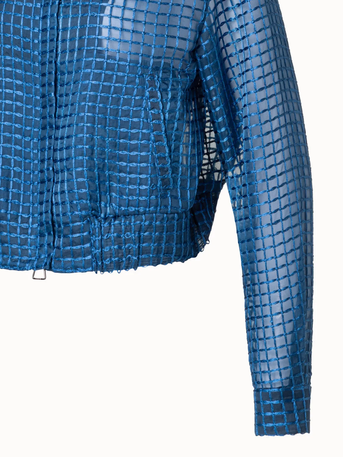 Sheer Silk Blouson with Window Plaid Embroidery