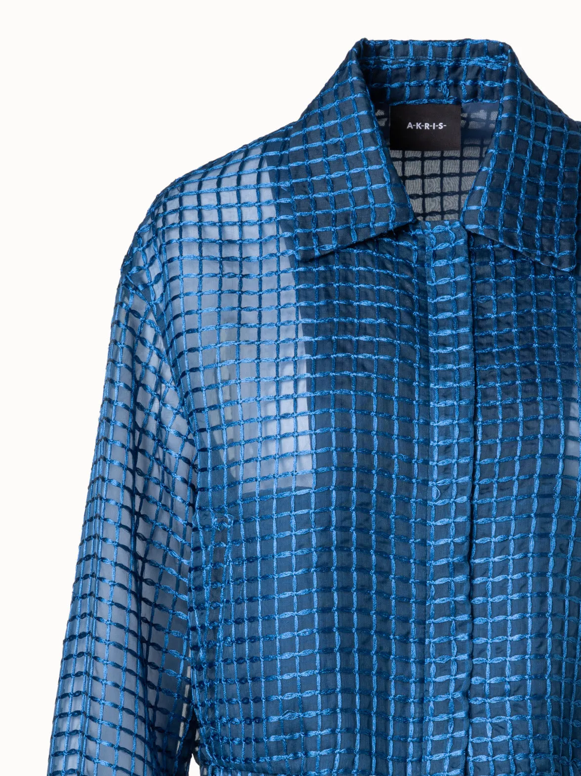 Sheer Silk Blouson with Window Plaid Embroidery