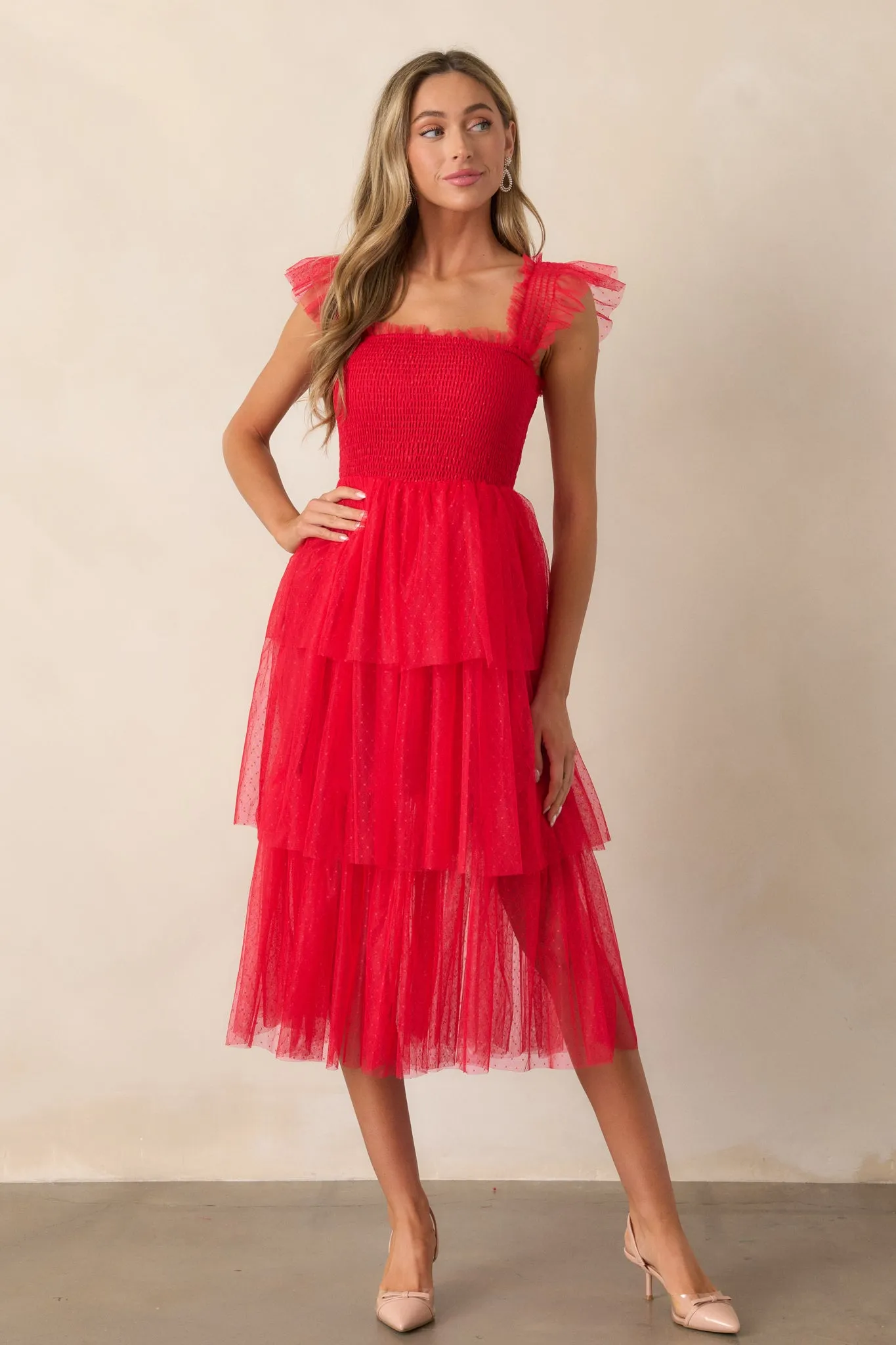 Shine Brighter Red Tiered Midi Dress
