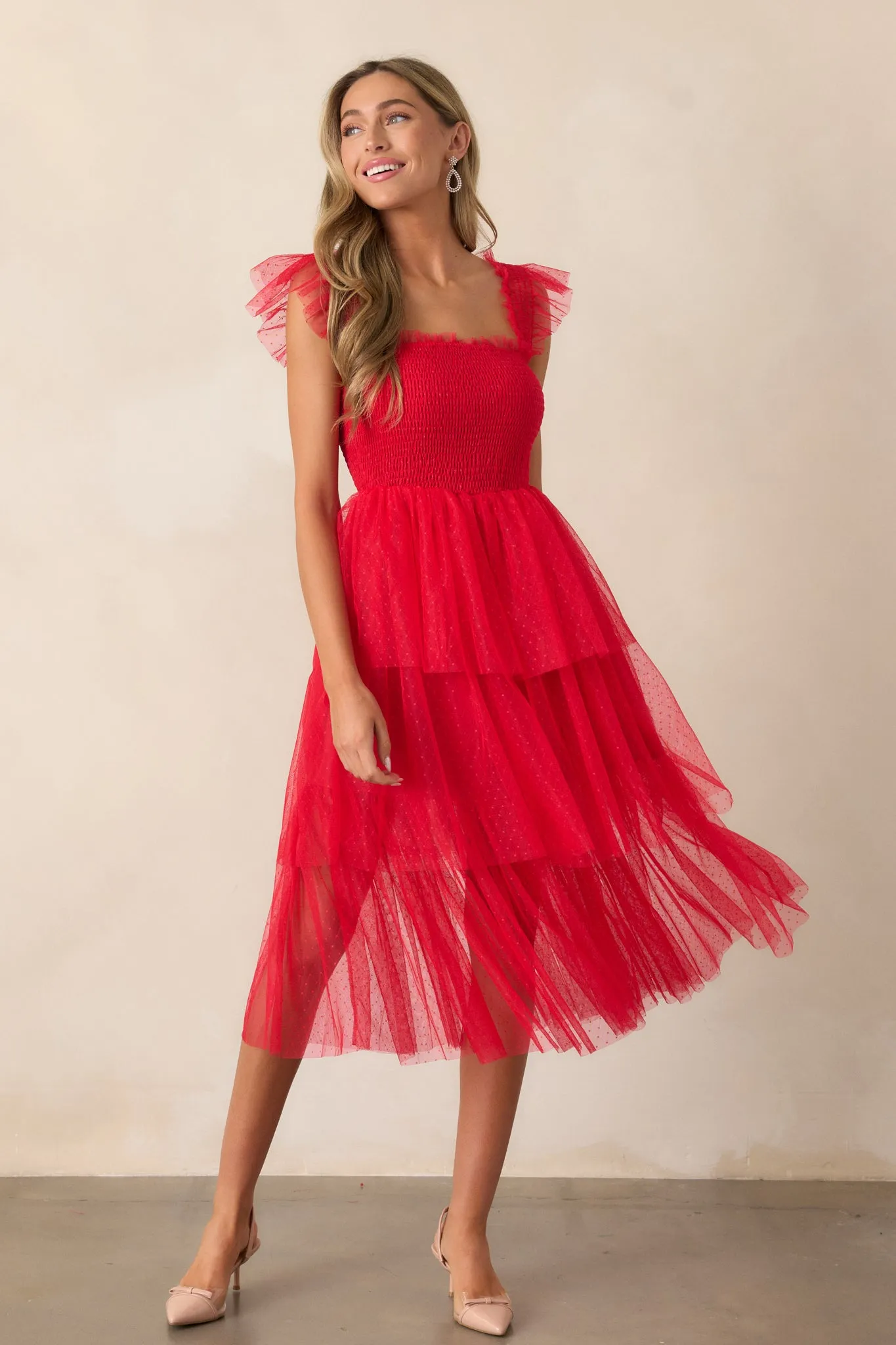 Shine Brighter Red Tiered Midi Dress