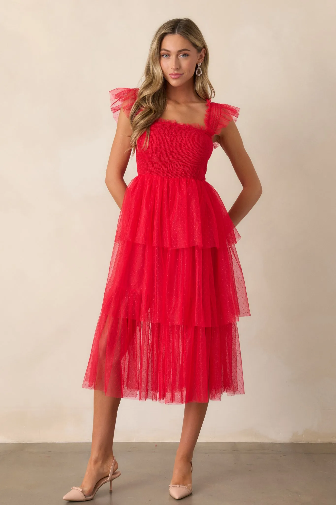 Shine Brighter Red Tiered Midi Dress